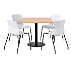 KFI Studios Proof Cafe Pedestal Table With Imme Chairs, Square, 29”H x 42”W x 42”W, Maple Top/Black Base/White Chairs