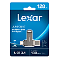 Lexar® JumpDrive® Dual Drive D400 USB 3.1 Type-C USB Drive, 128GB, Silver