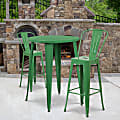 Flash Furniture Commercial-Grade Round Metal Indoor/Outdoor Bar Table Set With 2 Café Stools, 41"H x 30"W x 30"D, Green