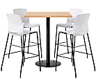 KFI Studios Proof Bistro Square Pedestal Table With Imme Bar Stools, Includes 4 Stools, 43-1/2”H x 36”W x 36”D, Maple Top/Black Base/White Chairs