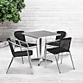 Flash Furniture Lila Square Aluminum Indoor-Outdoor Table With 4 Chairs, 27-1/2"H x 27-1/2"W x 27-1/2"D, Black, Set Of 5