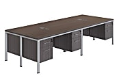Boss Office Products Simple Systems Workstation Quad Desks With 4 Pedestals, 29-1/2”H x 142”W x 60”D, Driftwood