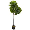 Nearly Natural Fiddle Leaf 59”H Artificial Tree With Planter, 59”H x 18”W x 18”D, Green/Black