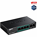 TRENDnet 6-Port Fast Ethernet PoE+ Switch, 4 x Fast Ethernet PoE Ports, 2 x Fast Ethernet Ports, 60W PoE Budget, 1.2 Gbps Switch Capacity, Metal, Limited Lifetime Protection, Black, TPE-S50 - 6-Port Fast Ethernet PoE+ Switch