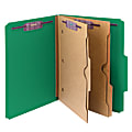 Smead® Pressboard Classification Folders With SafeSHIELD® Fasteners And 2 Pocket Dividers, Letter Size, 100% Recycled, Green, Box Of 10