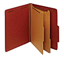 Office Depot®Brand Pressboard Classification Folders With Fasteners, 2 Dividers, Letter Size (8-1/2" x 11"), 2" Expansion, 100% Recycled, Red, Box Of 10
