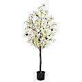 Nearly Natural Bougainvillea 60”H Artificial Plant With Planter, 60”H x 28”W x 9”D, White/Black