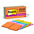 Post-it Super Sticky Notes, 3 in x 3 in, 12 Pads, 90 Sheets/Pad, 2x the Sticking Power, Energy Boost Collection