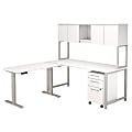 Bush Business Furniture 400 Series 72"W L Shaped Desk And Height Adjustable Return With Hutch And Storage, White, Standard Delivery