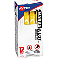 Avery Large Desk-Style Permanent Markers, Chisel Point, 4.76 mm, Yellow, Box Of 12