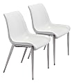 Zuo Modern Magnus Dining Chairs, White/Brushed Steel, Set Of 2 Chairs