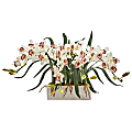 Nearly Natural Cymbidium 15”H Artificial Floral Arrangement With Vase, 15”H x 35”W x 13”D, White