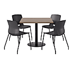 KFI Studios Proof Cafe Pedestal Table With Imme Chairs, Square, 29”H x 36”W x 36”W, Studio Teak Top/Black Base/Black Chairs