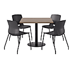 KFI Studios Proof Cafe Pedestal Table With Imme Chairs, Square, 29”H x 36”W x 36”W, Studio Teak Top/Black Base/Black Chairs 1 thumbnail image