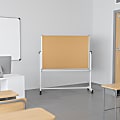 Flash Furniture Reversible Mobile Cork Board/Non-Magnetic Dry-Erase Whiteboard With Pen Tray, 59" x 53", Aluminum Frame With Silver Finish