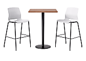KFI Studios Proof Bistro Square Pedestal Table With Imme Bar Stools, Includes 2 Stools, 43-1/2”H x 30”W x 30”D, River Cherry Top/Black Base/White Chairs
