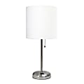 LimeLights Stick Lamp with Charging Outlet, 19-1/2"H, White Shade/Brushed Steel Base