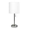 LimeLights Stick Lamp with Charging Outlet, 19-1/2"H, White Shade/Brushed Steel Base 1 thumbnail image