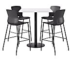 KFI Studios Proof Bistro Square Pedestal Table With Imme Bar Stools, Includes 4 Stools, 43-1/2”H x 42”W x 42”D, Designer White Top/Black Base/Black Chairs