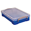Really Useful Box® Plastic Storage Container With Built-In Handles And Snap Lid, 4 Liters, 14 1/2" x 10 1/4" x 3 1/4", Transparent Blue