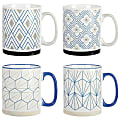 Mr. Coffee Parkmill Stoneware Wax Relief Design Mug Set, 17 Oz, Assorted Colors, Set Of 4 Mugs