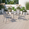 Flash Furniture Metal Restaurant Stack Chairs With Aluminum Slats, Silver, Set Of 4 Chairs