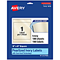 Avery® Pearlized Permanent Labels With Sure Feed®, 94108-PIP100, Square, 8" x 8", Ivory, Pack Of 100 Labels