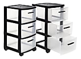 Inval MQ 3-Drawer Rolling Storage Cabinets, 25-1/2”H x 12-1/2”W x 14-1/2”D, Black/Clear, Set Of 2 Cabinets
