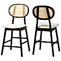 Baxton Studio Darrion Mid-Century Modern Fabric And Finished Wood Counter Stools With Backs, Cream/Black, Set Of 2 Stools