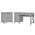 Bush Furniture Key West 54"W Computer Desk With Storage And 2-Drawer Lateral File Cabinet, Cape Cod Gray, Standard Delivery