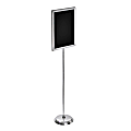 Azar Displays 2-Sided Slide-In Frame Sign Holder With Metal Pedestal Stand, 22" x 14", Silver