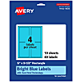 Avery® Printable Labels With Sure Feed® Technology, 94256-BBP10, Rectangle, 5" x 3-1/2", Matte Bright Blue, Pack of 40 1 thumbnail image