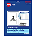 Avery® Glossy Permanent Labels With Sure Feed®, 94253-WGP100, Rectangle, 4" x 5", White, Pack Of 200