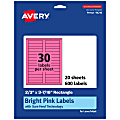 Avery® Printable Labels With Sure Feed® Technology, 94210-BPP20, Rectangle, 2/3" x 3-7/16", Matte Bright Pink, Pack of 600 1 thumbnail image