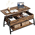 Bestier Lift Top Rectangular Coffee Table With Hidden Compartment And Open Storage Shelf, 18”H x 41-3/4”W x 19-11/16”D, Rustic Brown