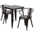 Flash Furniture Commercial-Grade Square Metal Table With 2 Arm Chairs, 29"H x 27-3/4"W x 27-3/4"D, Black/Antique Gold 1 thumbnail image