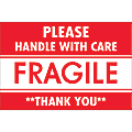 Tape Logic® Preprinted Shipping Labels, DL2157, Fragile — Please Handle With Care — Thank You, Rectangle, 2" x 3", Red/White, Roll Of 500