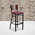 Flash Furniture Decorative Metal/Vinyl Restaurant Barstool With Slat Back, Burgundy/Mahogany/Black