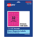 Avery® Print-To-The-Edge Labels With Sure Feed® Technology And Easy Peel®, 94219-NMP40, Rectangle, 1" x 1-1/2", Matte Neon Magenta, Pack of 1280 1 thumbnail image