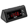 Sharp Dual Digital Alarm Clock with 2 USB Ports, 2-11/16”H x 3”W x 5-11/16”D, Black