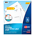 Avery® Big Tab™ Printable Large Label Dividers, Easy Peel®, White, 8-Tab, Pack Of 20 Sets