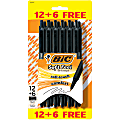 BIC® Soft Feel® Retractable Ballpoint Pens, Medium Point, 1.0 mm, Black Barrel, Black Ink, Pack Of 18 Pens