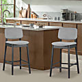 Glamour Home Azura Fabric Counter-Height Stools With Backs, Gray/Black, Set Of 2 Stools