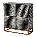 Baxton Studio Belenus 28"W Modern Bohemian Mother of Pearl Storage Cabinet, Striped Black/Gray/Gold