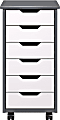Trendfurn Omnia Narrow Roll Cart, 6 Drawers, 25-3/4” x 13-2/5”, Gray/White