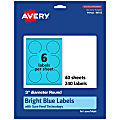 Avery® Print-To-The-Edge Labels With Sure Feed® Technology And Easy Peel® Label Feature, 94513-BBP40, Round, 3", Matte Bright Blue, Pack of 240 1 thumbnail image