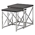 Monarch Specialties Mila Nesting Tables, 21-1/4"H x 19-3/4"W x 19-3/4"D, Gray/Chrome, Set Of 2 Tables