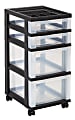 Office Depot® Brand Plastic 4-Drawer Storage Cart, 26 7/16" x 12 1/16" x 14 1/4", Black