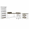 Bush Furniture Key West 60"W L-Shaped Desk With File Cabinets, Bookcase And Desktop Organizers, Shiplap Gray/Pure White, Standard Delivery