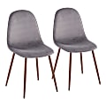 LumiSource Pebble Dining Chairs, Velvet, Gray/Walnut, Set Of 2 Chairs